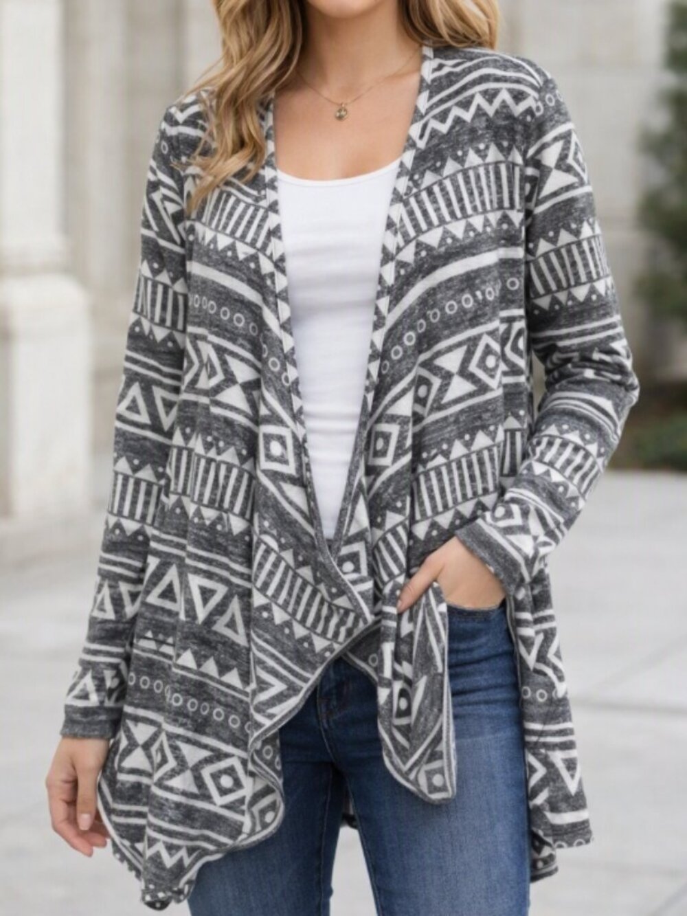 NWT New LuLaRoe Gray Tribal Open Front Cardigan Sweater L Boho Cozy Layering